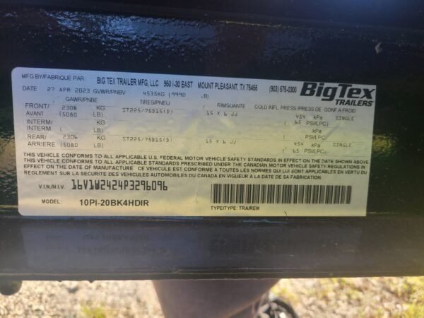 7X20 Big Tex Tandem Axle Pipe Top Black Utility Trailer (10PI-20BK4HDIR) - Image 4