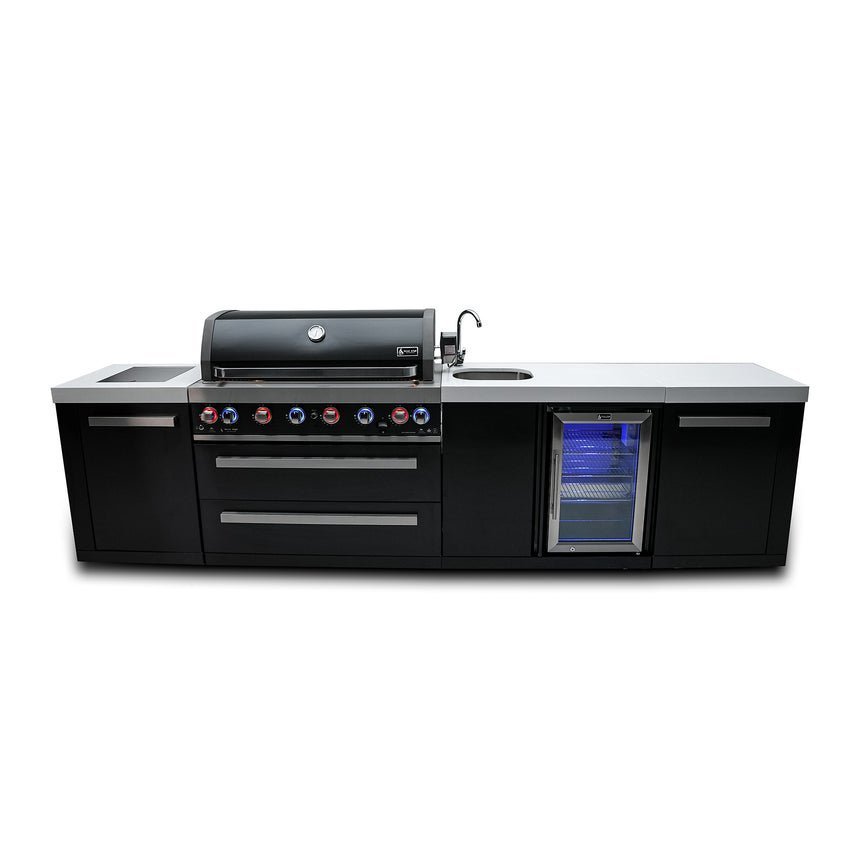 Mont Alpi 5-Burner Compact Black Outdoor Kitchen Island Gas Grill + Fridge Cabinet - Image 2