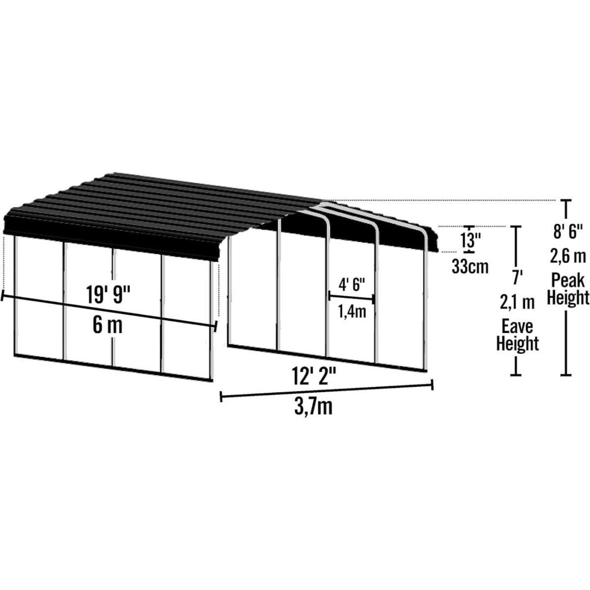 Arrow 12' x 20' x 7' Heavy-Duty Steel Carport DIY Kit Galvanized Metal Roof Vehicle and Equipment Storage Shelter - Image 2