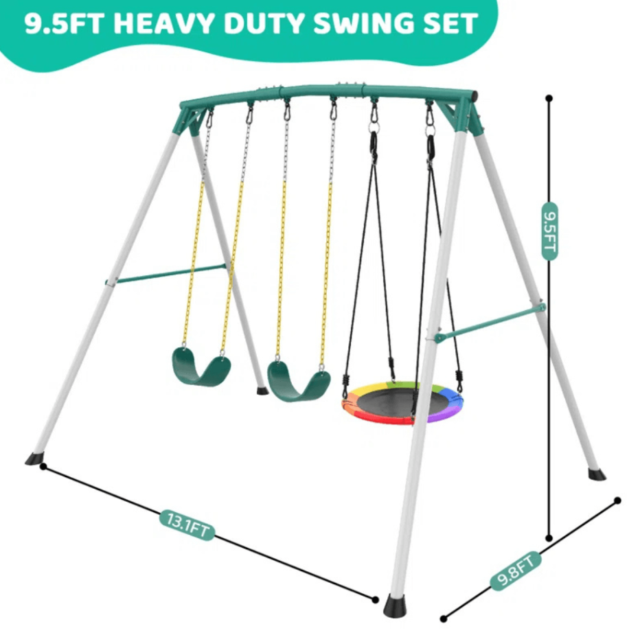 Designasofa 9.5 Ft. Heavy-Duty Metal Outdoor Swing Set with Saucer Swing and 2 Swings - Image 7