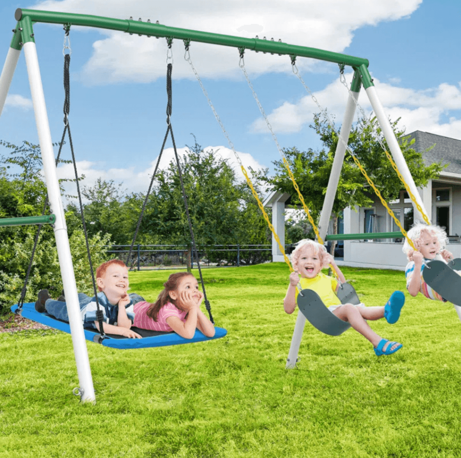 Designasofa 660 lbs Heavy-Duty Metal Swing Set with Platform Swing and 2 Belt Swings - Image 2