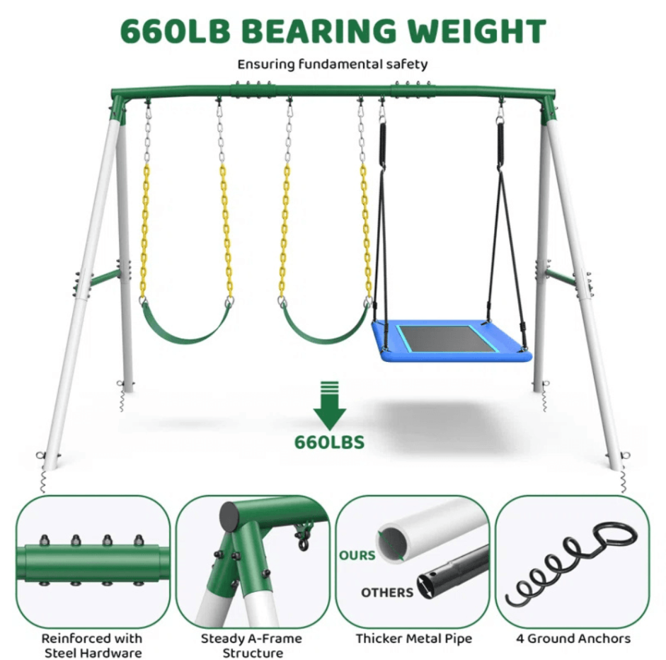 Designasofa 660 lbs Heavy-Duty Metal Swing Set with Platform Swing and 2 Belt Swings - Image 4