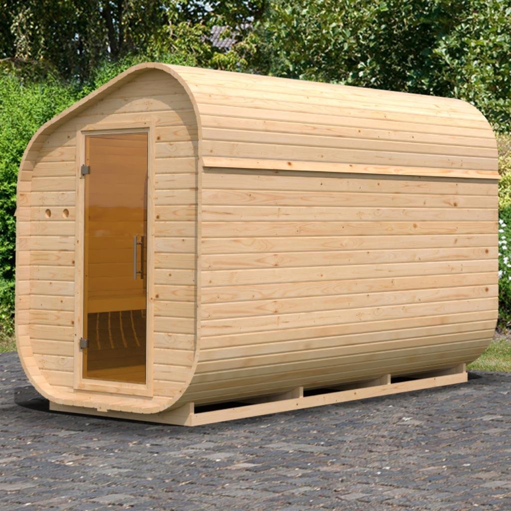 Sauna d’extérieur tonneau en bois massif pour 1 à 2 personnes 38mm 199x175x205cm KARIBU - Image 3